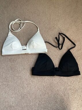 Victoria's Secret White and Black Triangle Bikini Tops
